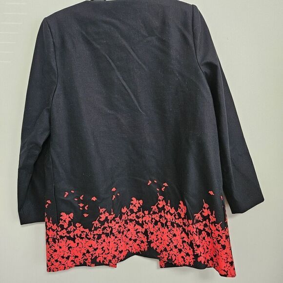 The Limited Blk/Red Floral Border Open Front Dress Jacket Womens Size 10 - Picture 2 of 9